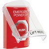 Show product details for SS2021PO-EN STI Red Indoor Only Flush or Surface Turn-to-Reset Stopper Station with EMERGENCY POWER OFF Label English